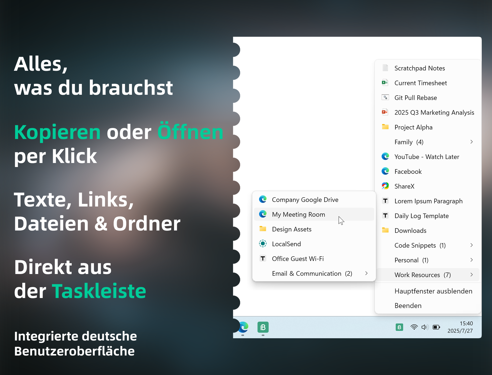 Beekmark Systemleisten-Menübereich