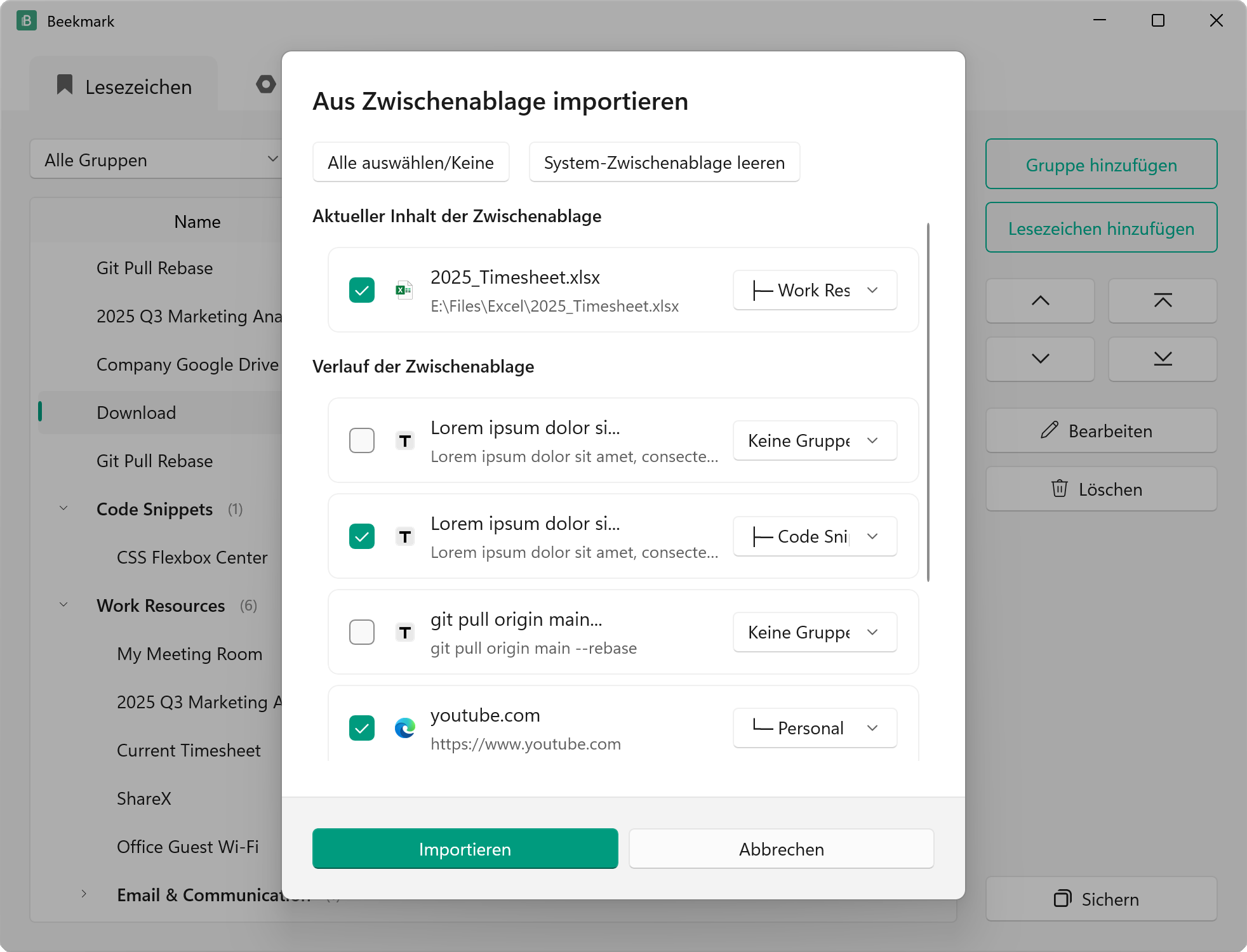 Aus Zwischenablage Importieren