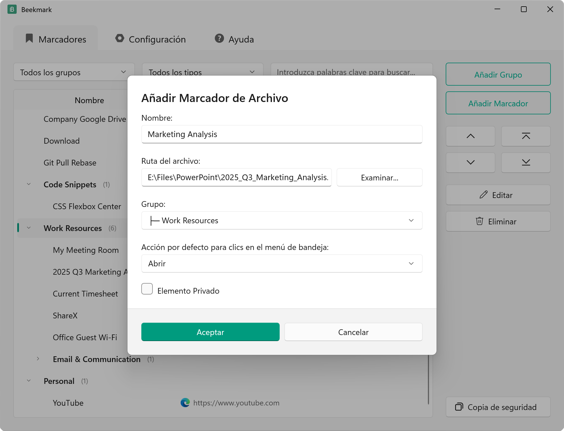 Agregar Marcador de Archivo