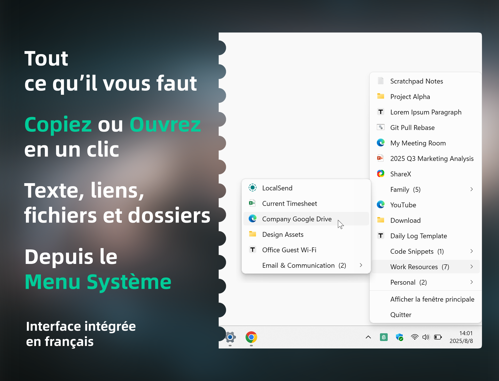 Zone du Menu de la Barre d'État Beekmark