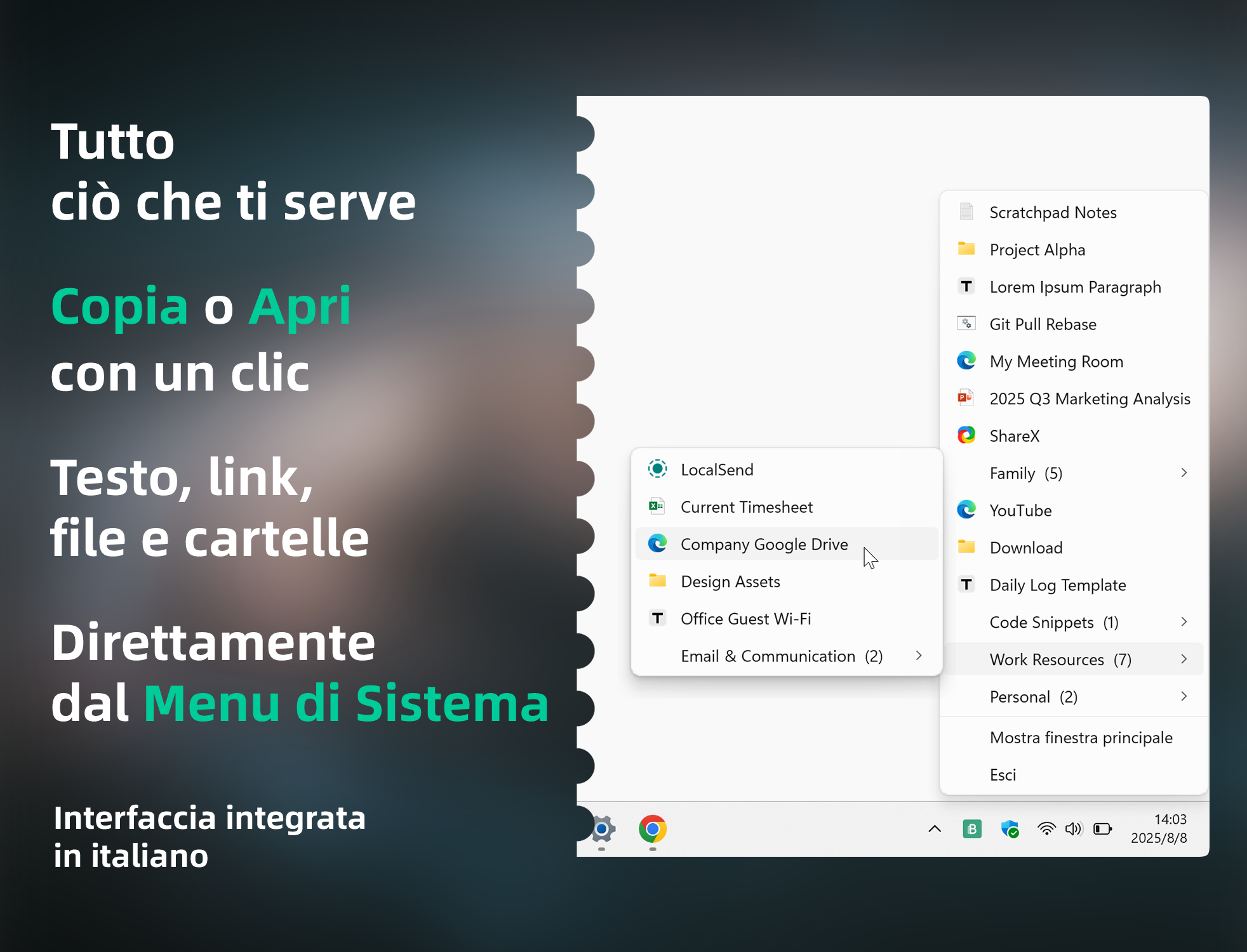 Area del Menu della Barra di Sistema Beekmark