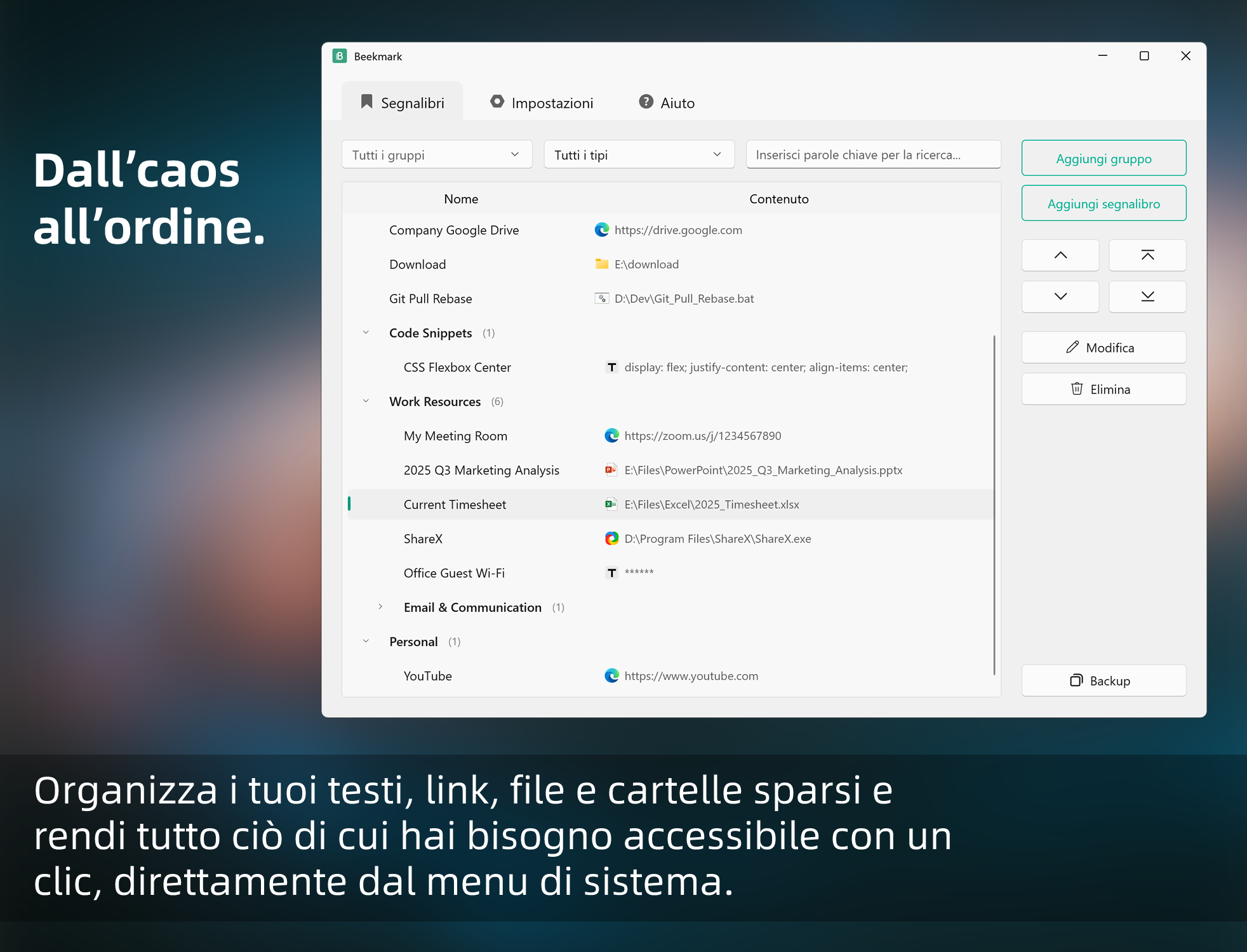 Interfaccia della Finestra Principale Beekmark