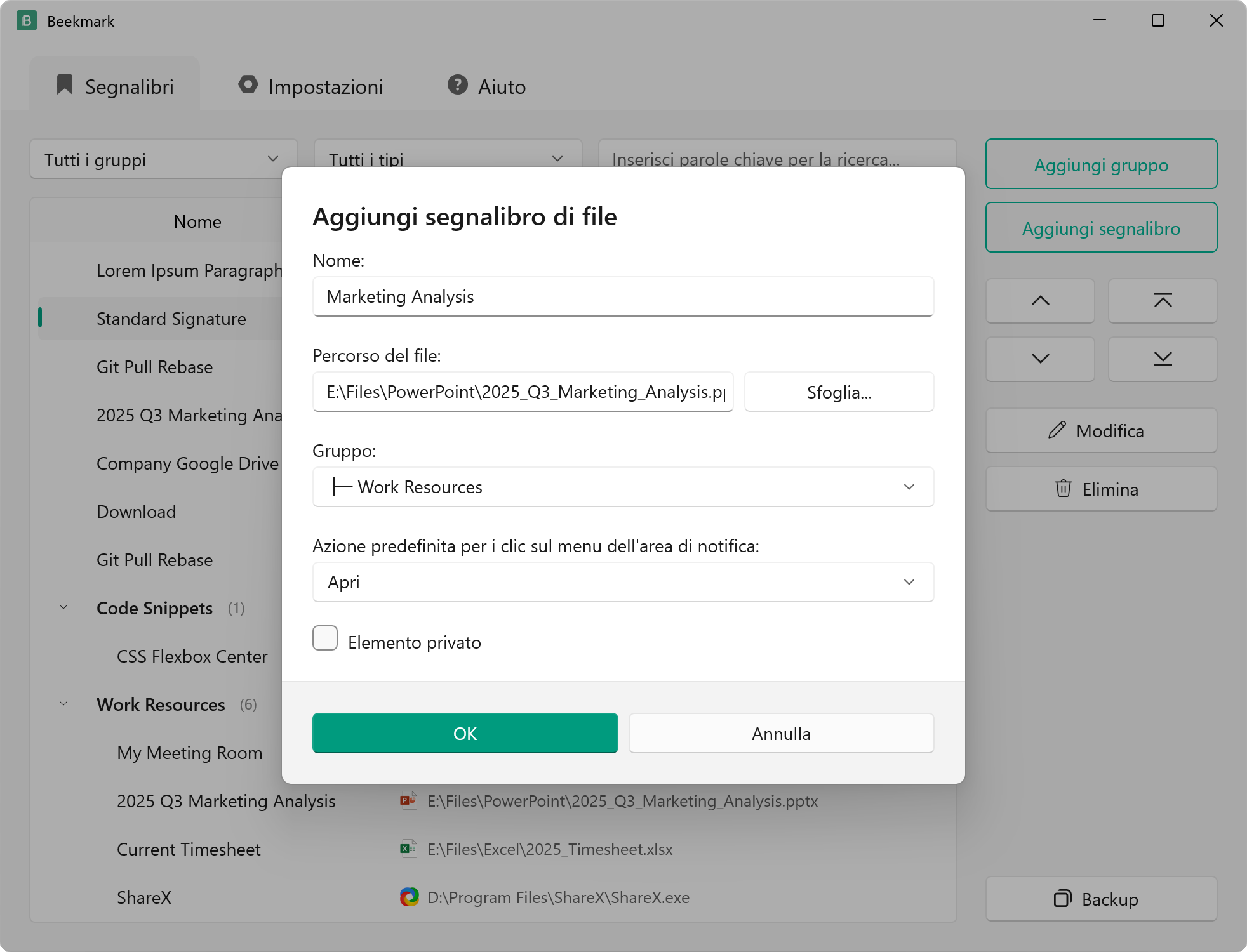 Aggiungi Segnalibro File