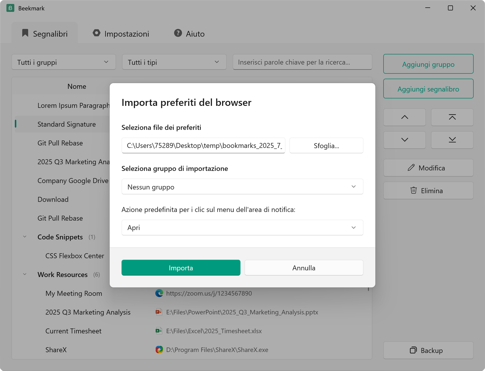 Importa Preferiti del Browser
