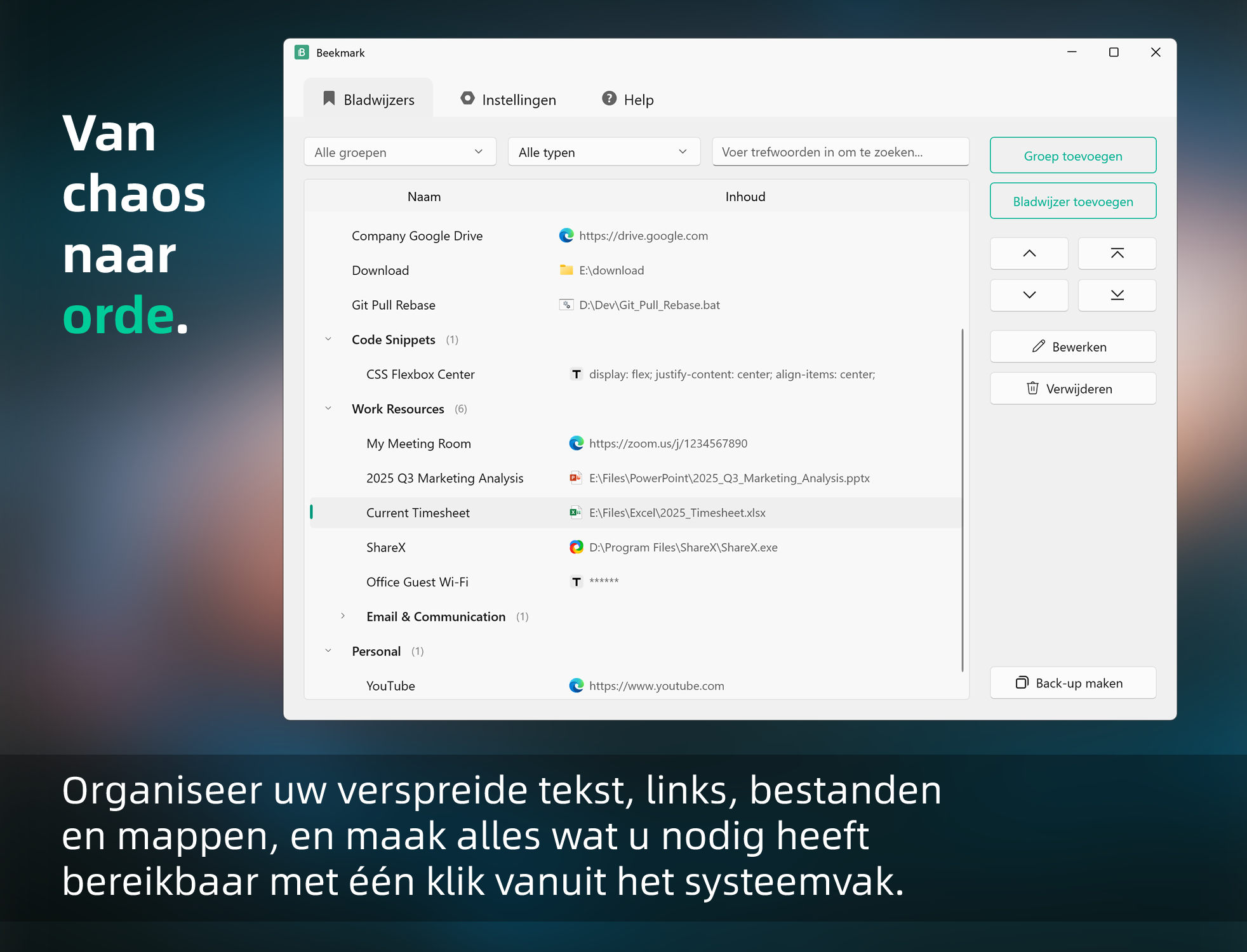 Beekmark Hoofdvenster Interface