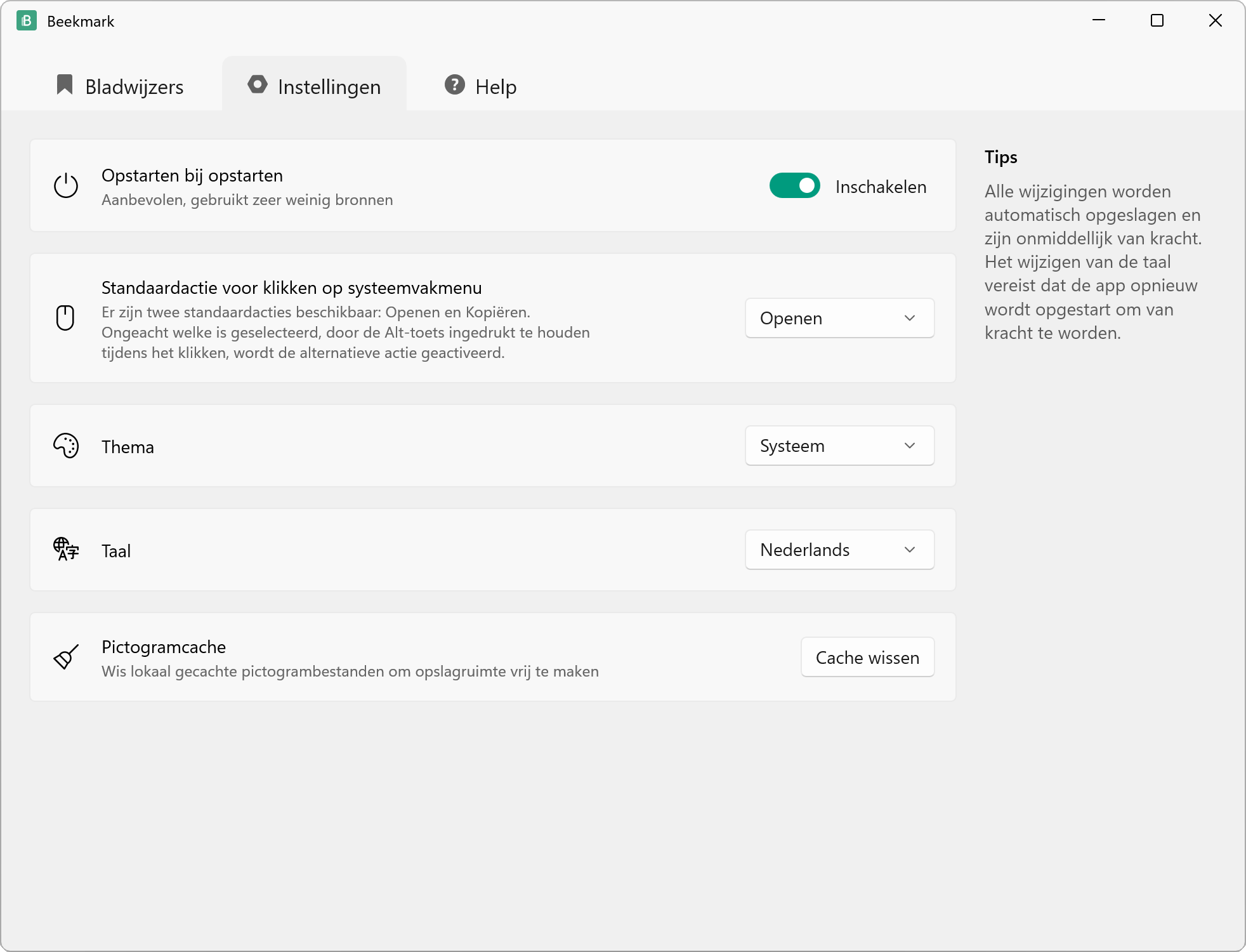 Instellingen Pagina