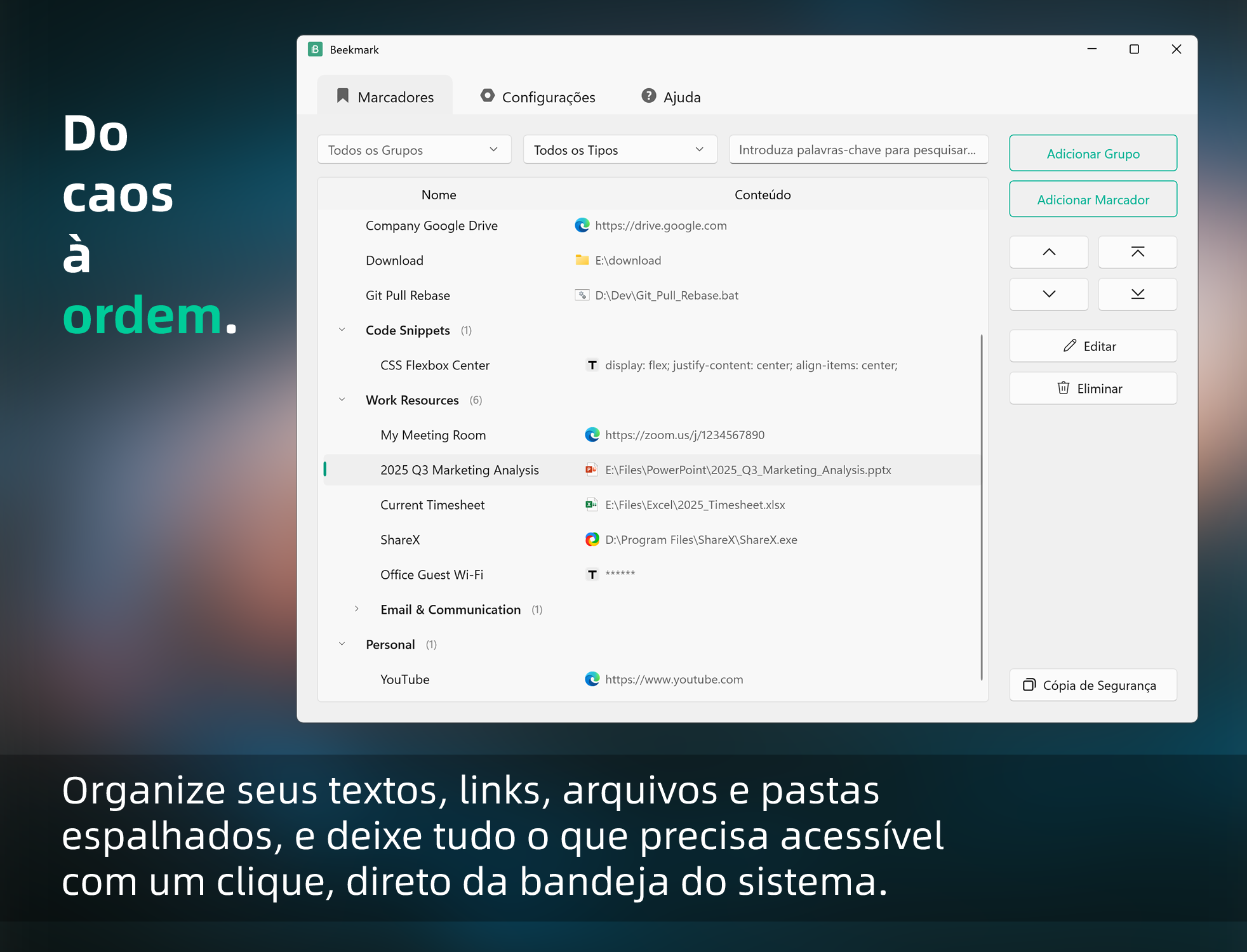 Interface da Janela Principal Beekmark