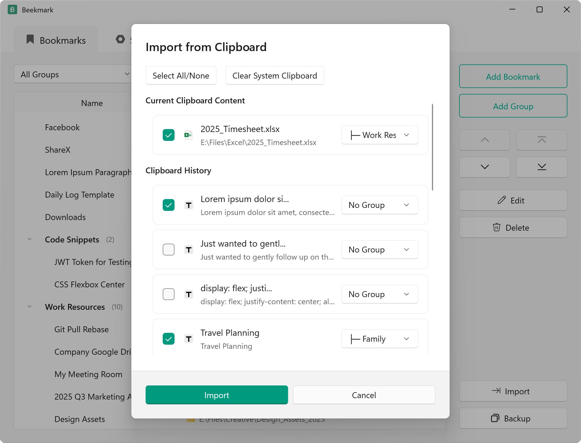 Import from Clipboard